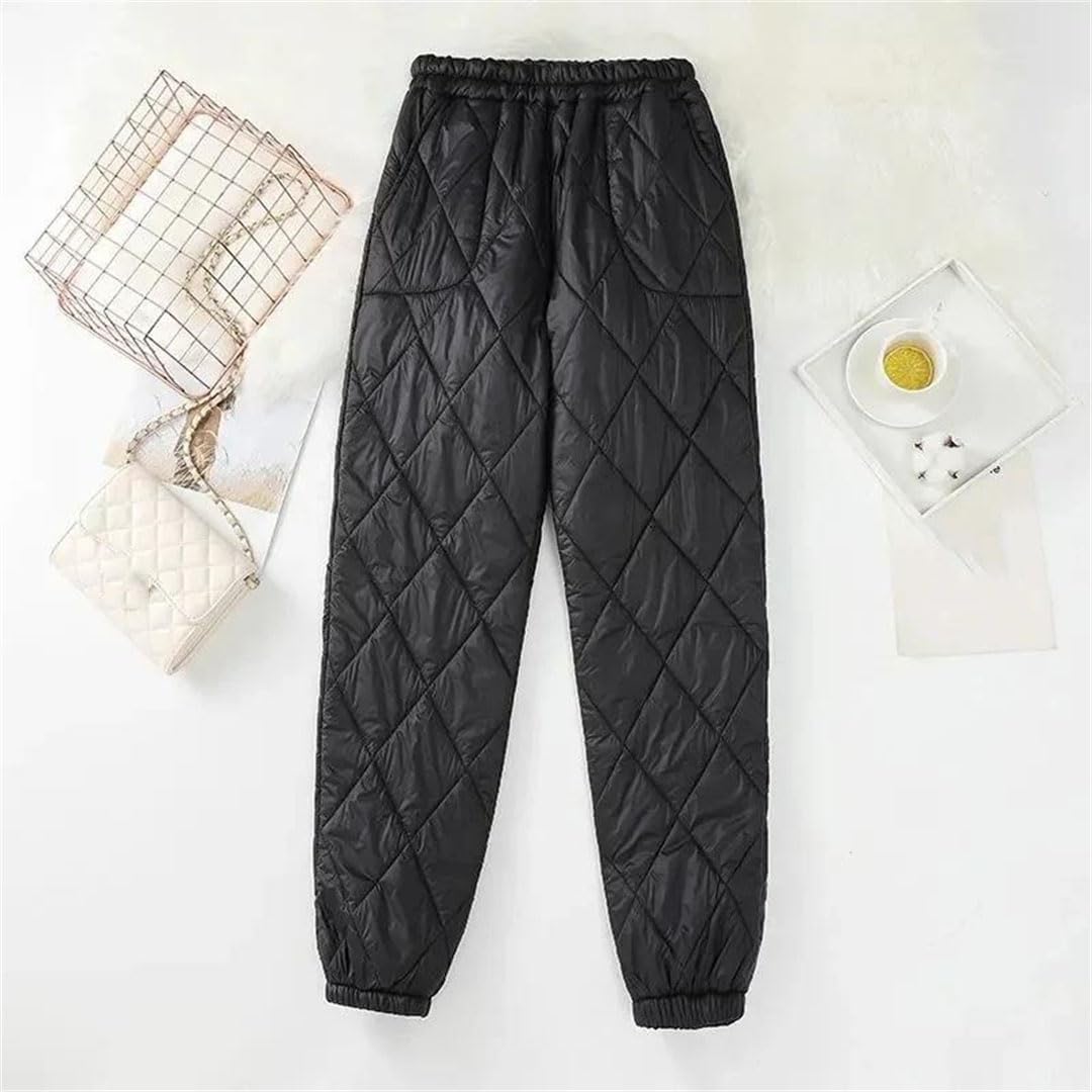 Women Winter Ultra Light Windproof Quilted Warm Snow Wear High Waist Thick Baggy Pants Red M