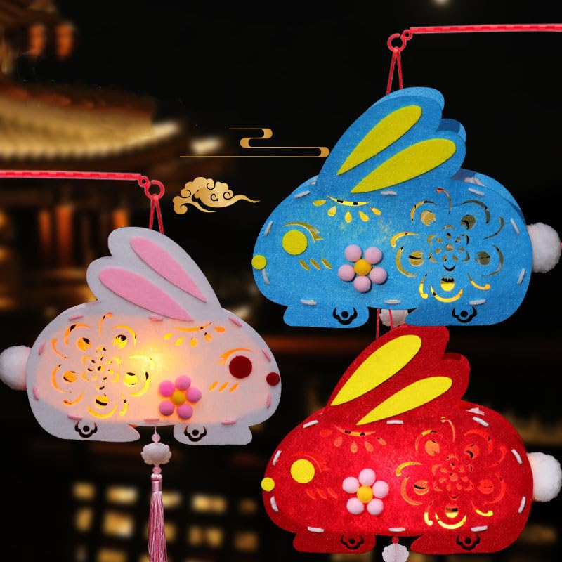 3PCS Chinese Rabbit Paper Lanterns Chinese Bunny Paper Lanterns for Mid-Autumn Festival Artificial Lamps for Hanfu Cosplay Costume