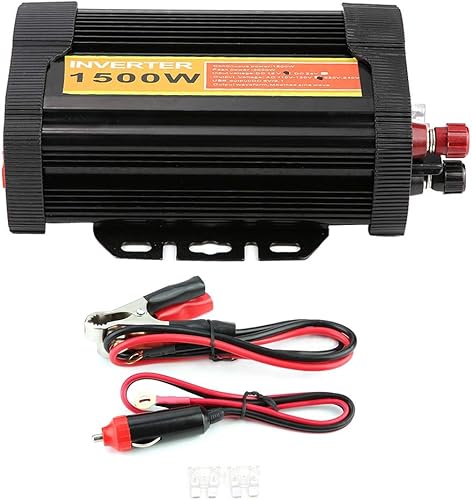 Qiilu Inversor de corriente para automóvil de 1500 W, 12 V CC a 110 V CA, 1500 W, compatible con automóvil, negro, 1 paquete