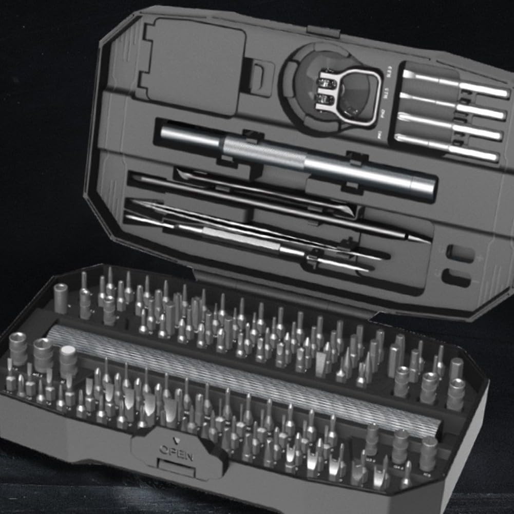 Juego de destornilladores eléctricos, 156 piezas, 5 niveles de par 0,12 – 0,35 Nm, 140 bits magnéticos, batería USB-C con LED, para smartphone, PC, portátil, PS5, reloj Xbox (negro)