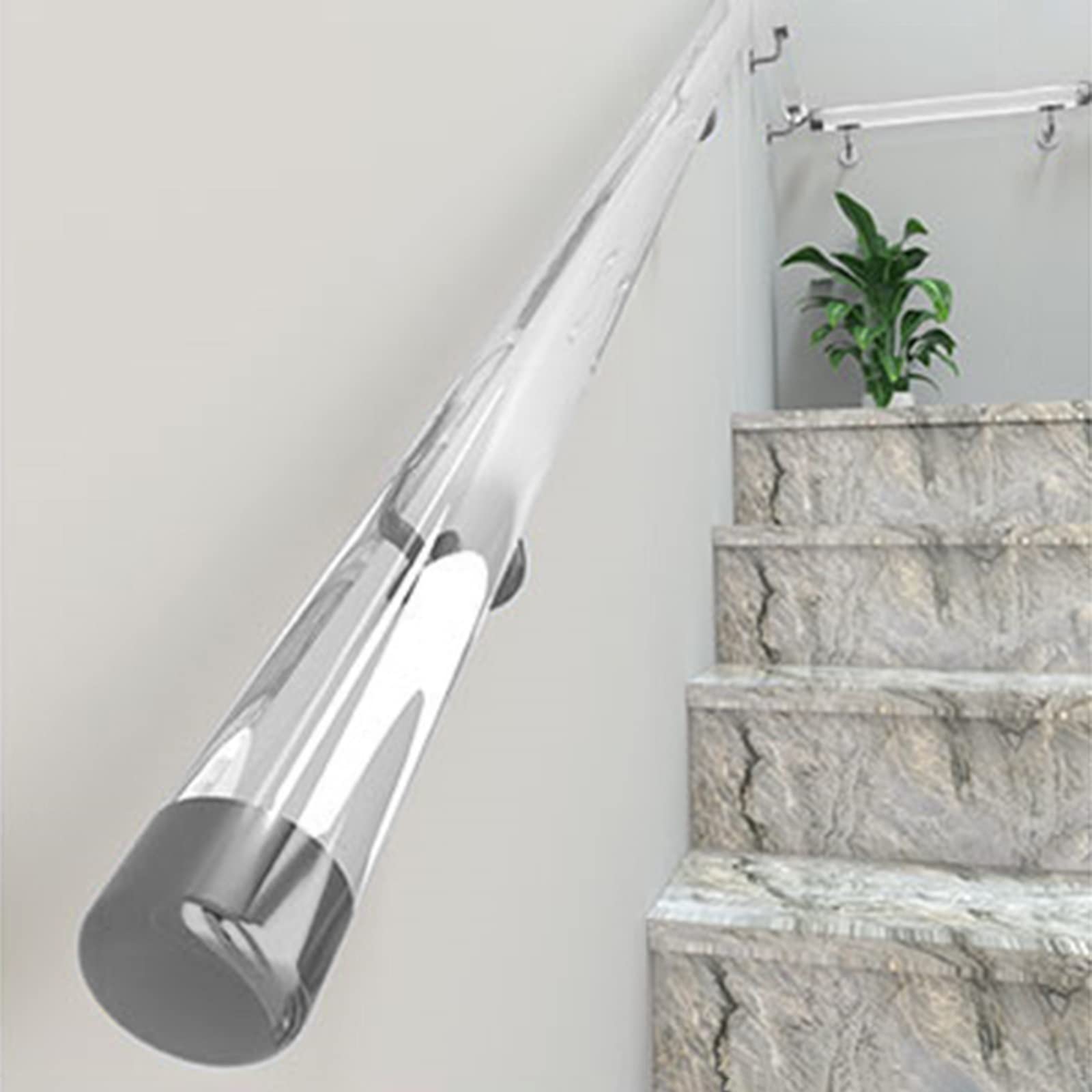 Vividcrate Silver Clear Acrylic Indoor Stair Handrails - Custom Length Non-Slip Railing Kit For And Style(,250Cm)