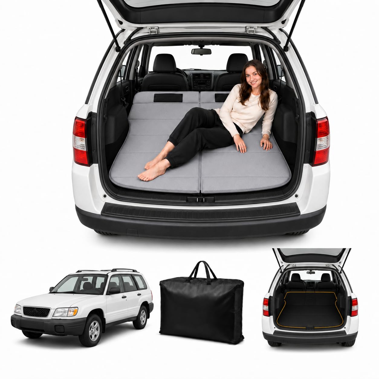 Car Mattress for Forester 2003–2008, Upgraded Non-Inflatable Thickened Foam SUV Car Camping Mattress, Foldable Trunk Sleeping Pad Car Bed Mattress for Road Trips Camping Travel