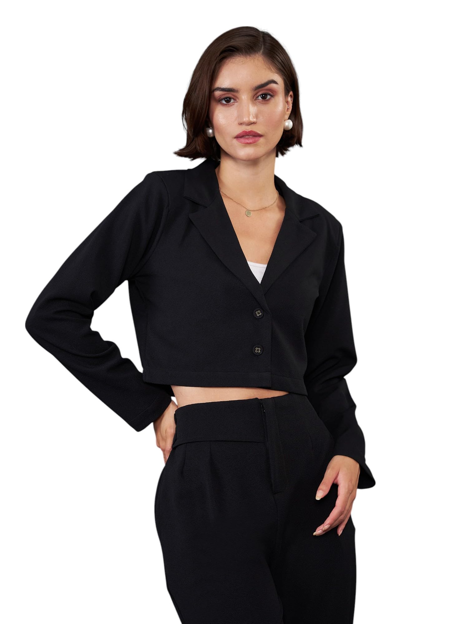 Women's Crop Blazer Regular Fit SFJCKT6536 Black