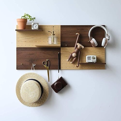 Miniatura 5 de Tablero perforado XAOMLP de madera con ganchos para pared, repisa para organizar, almacenar y decorar, 15.2 x 7.6 pulgadas, 2 unidades (nogal-1)