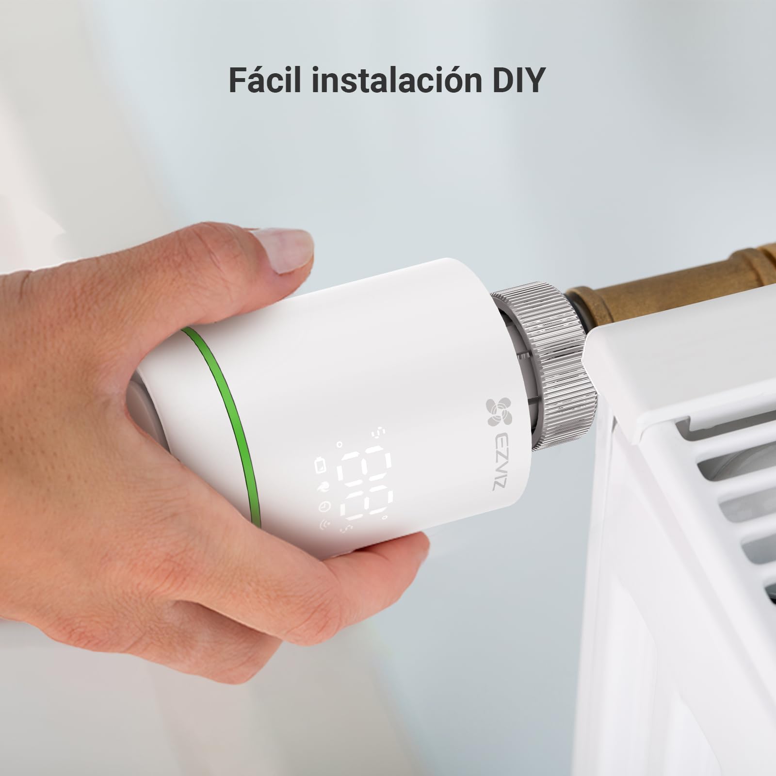 EZVIZ Válvulas Termostaticas WiFi Inteligente, Kit de 2 Termostatos de Radiador con A3 Puerta de Casa, Control de Calefacción Energética Eficiente, DIY Instalación, Automatización del hogar, T55 Kit