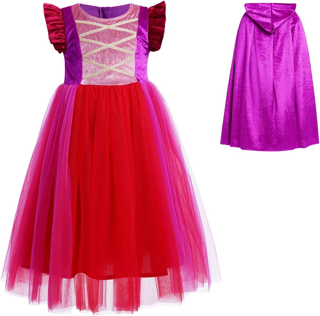 OBEEII Halloween Costume for Girls Velvet Tulle Tutu Witch Dresses with Wigs Velvet Cape 3pcs Set for Halloween Carnival