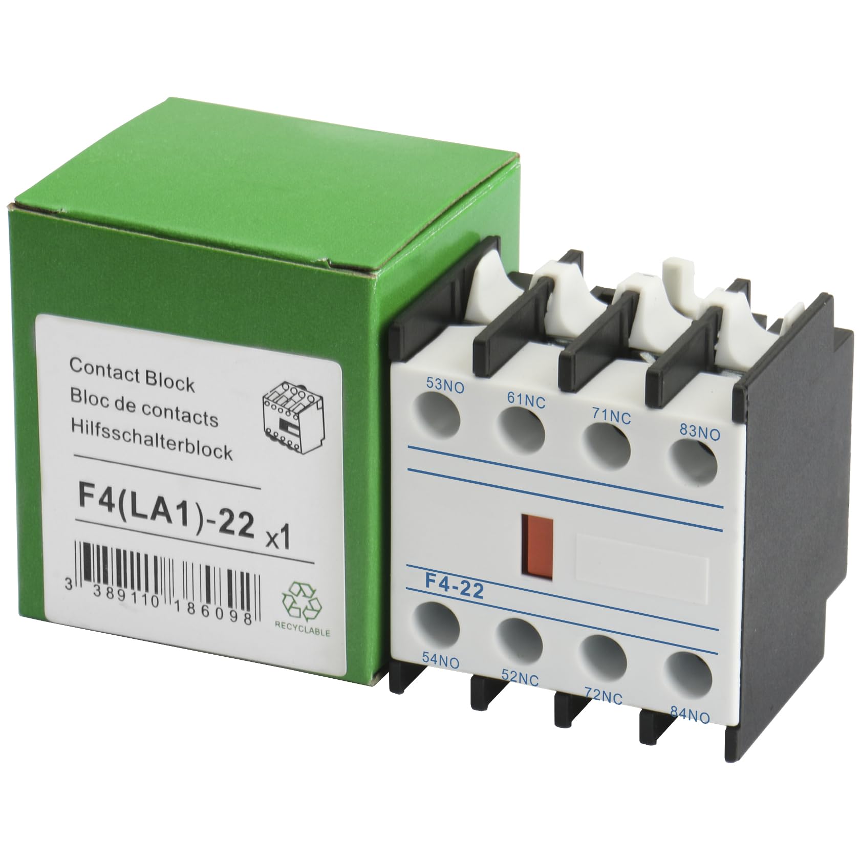 Heschen Blocchi di Contatti Ausiliari per Contattore AC, F4-22, 4 Poli, Contatti 2NO 2NC, Montaggio Frontale, Attacco a Vite, Compatibile con Contattore AC Serie CJX2