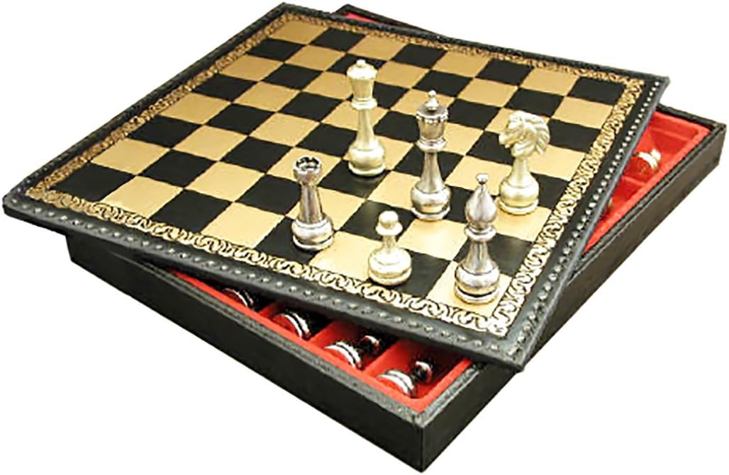 Italfama Large Metal Staunton on Leather Chest Chess Set
