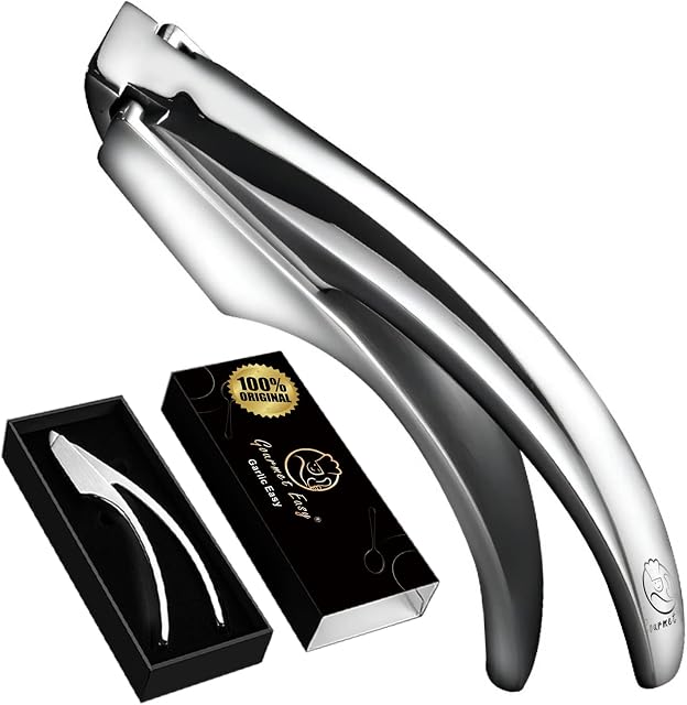 Garlic Press Stainless Steel - No Need to Peel Garlic Mincer for Fine Garlic - Detachable for Easy Cleaning - Garlic Presser and Masher - Garlic Crusher 5 Year Warranty