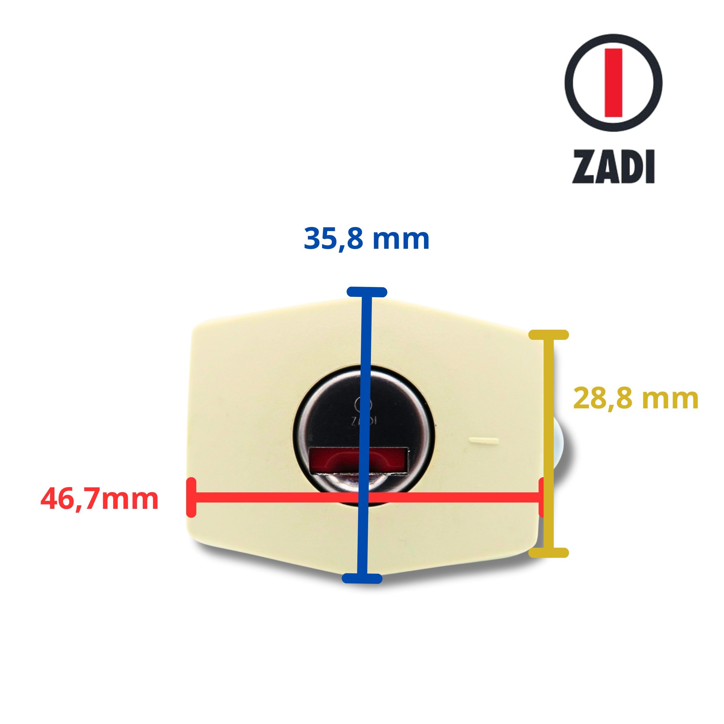 Serratura Zadi per Camper, Roulotte e Portellone - Serratura a Pressione (Push) per Gavone e Sportello Gas - 45 mm Profondità di Incasso - Bianco con Cilindro Zadi e 2 Chiavi Incluse