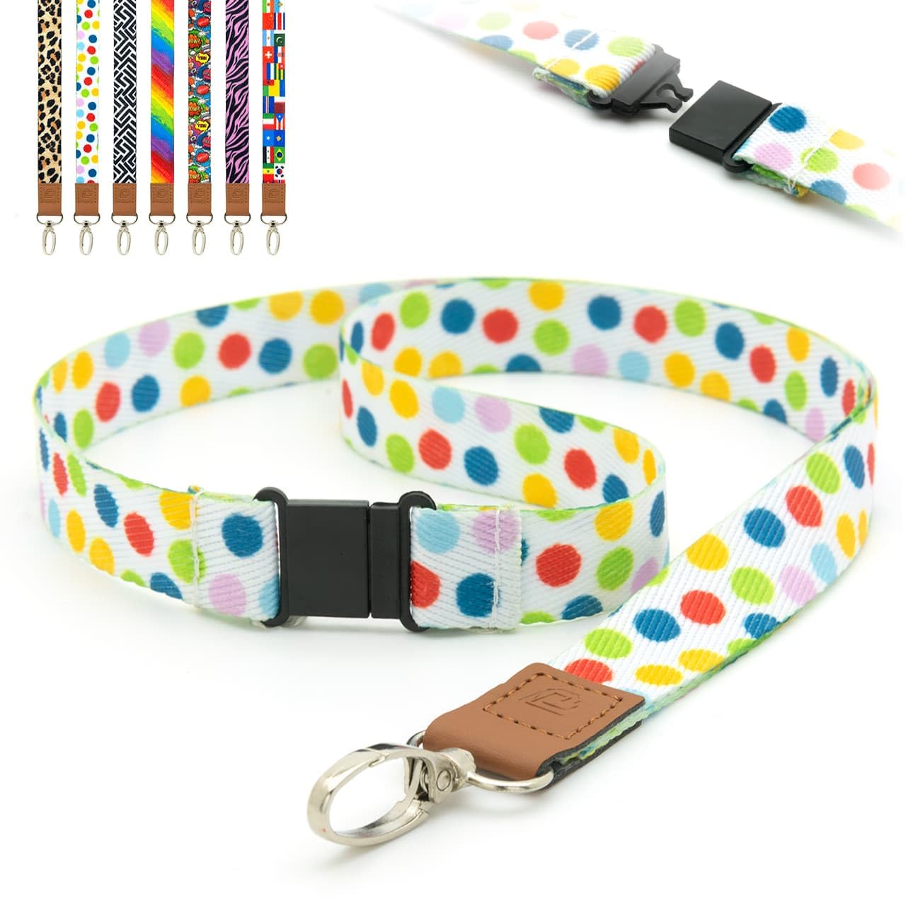Lanyards Tomorrow Coloured Spots Lanyards Polka Dot Colourful Spotty Design Pre-Printed Safety Breakaway Pull, Metal Clip, Id Badge Holders Funky 2Cm Flat Lanyard Neck Strap By Lanyardstomorrow Pack Of 10
