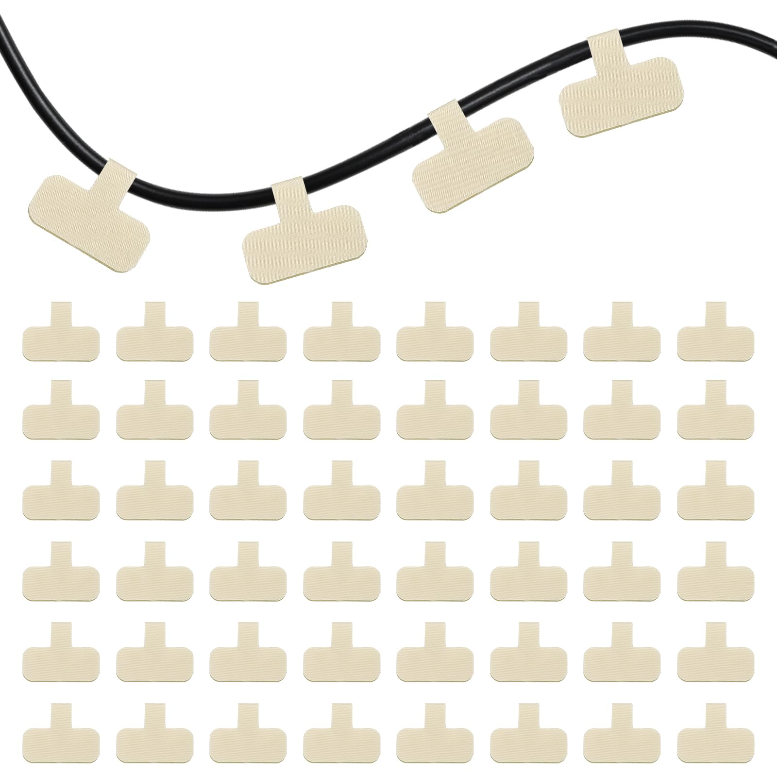 PATIKIL 48Pcs Cable Labels Tags, Reusable 60MM Write on Wire Tags Cord Labels Hook Loop Rectangle Cable Ties for Electronics Organize Wire Classify Identification Management, Beige