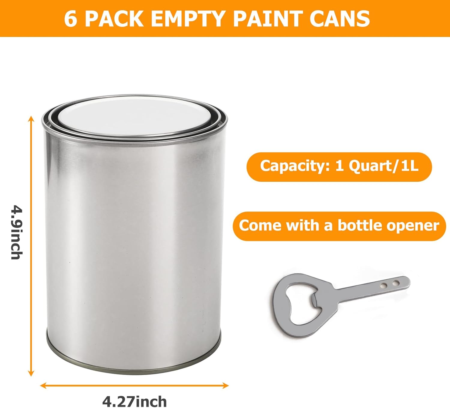 6 Pack Empty Paint Cans with Lids 1 Quart Tin Unlined Paint Buckets Bulk Paint Storage Containers, Quart Metal Unlined Paint Pails for Crafts DIY Projects, Storage, Painting