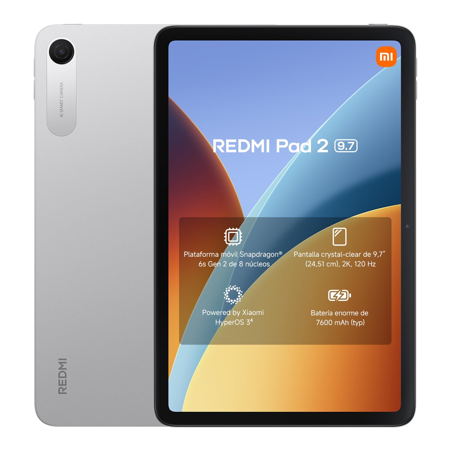 XIAOMI REDMI Pad 2 Tablet de 9,7” 4+64 GB Plata batería de 7600 mAh | pantalla 2K 120 Hz, Snapdragon 6s Gen 2, Xiaomi HyperOS 3, 1 año de garantía adicional