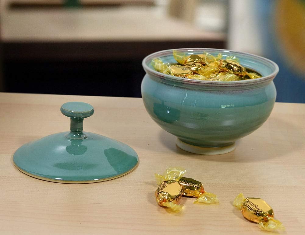 American Made Orchid Green Pottery Collection: Candy Bowl Dish with Lid