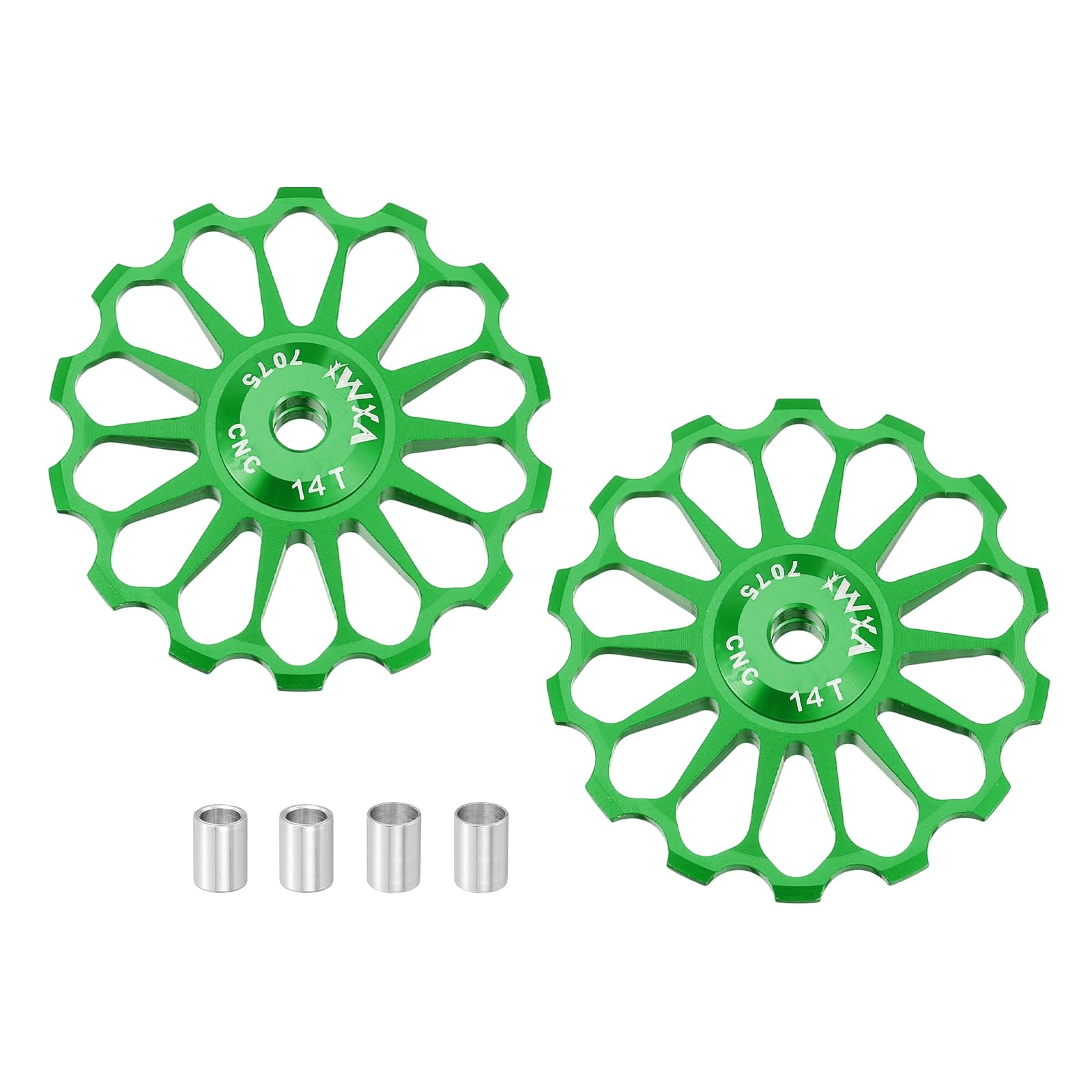 sourcing map 2 Set Bicycle Rear Derailleur Pulley 14T Ceramic Bearing Wheel Aluminum Alloy Guide Roller Wheels for 8/9/10/11 Speed Transmission System Road Bike Mountain Bike MTB BMX, Green