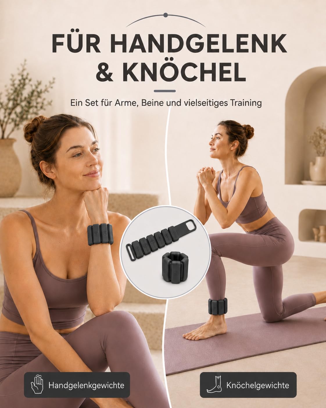 Gewichtsmanschetten 1kg, 2 Stück je 500g Verstellbar Silikon Handgelenkgewichte & Fußgewichte für Beine und Arme, Pilates Gewichte Armgewichte für Damen & Herren, Laufen, Yoga