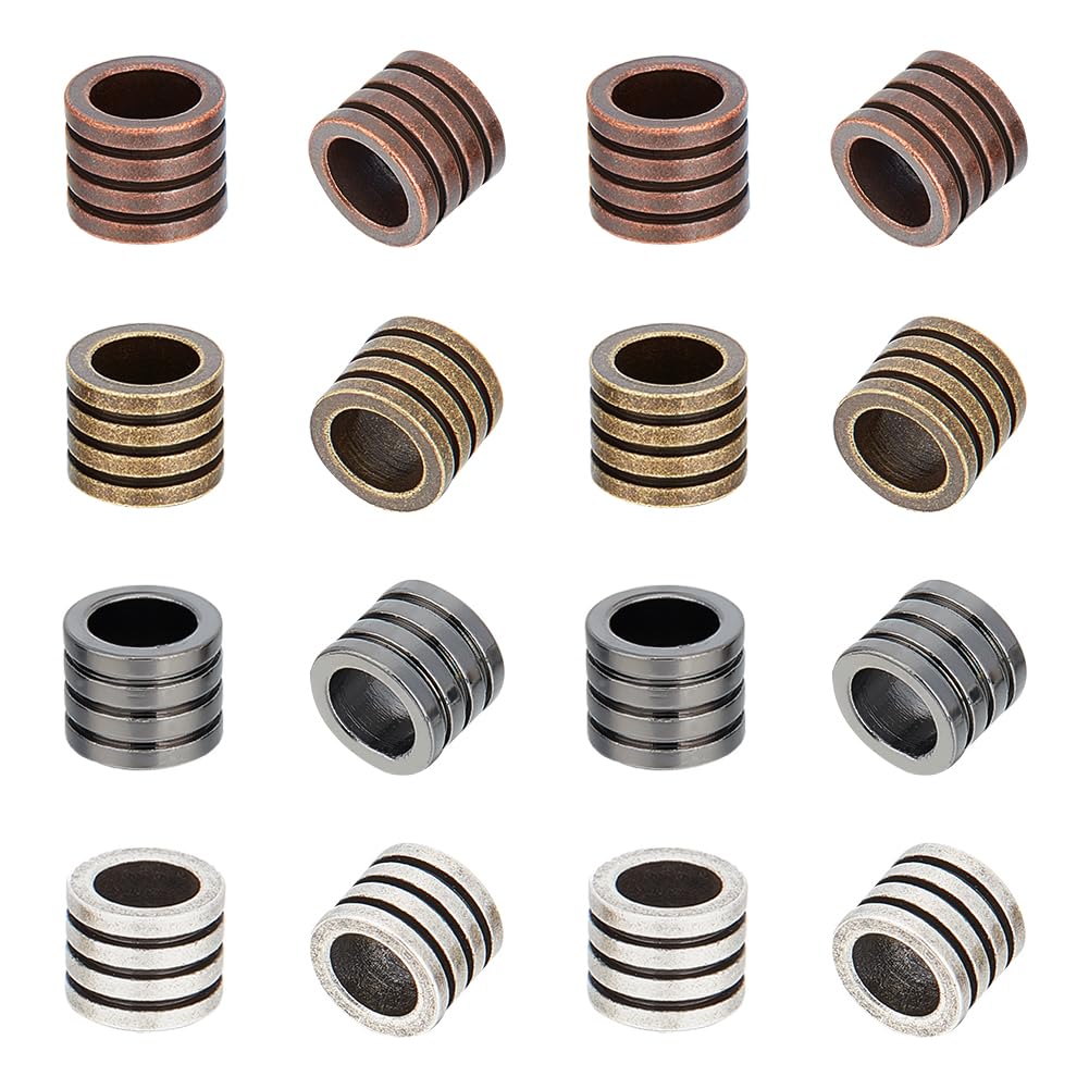 UNICRAFTALE 16pcs 4 Color 304 Stainless Steel Grooved Column Beads for DIY Bracelet Necklace Jewelry Making 10mm