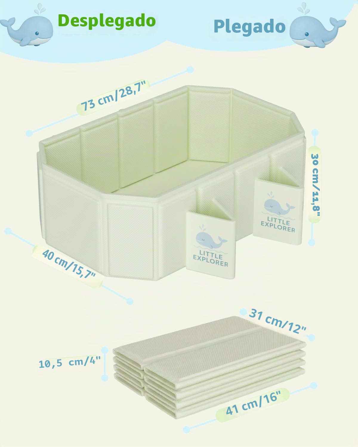 Bañera plegable portátil para bebés de 0 a 6 años, modelo infantil para ducha y viaje, diseño para niños con 4 patas estables y doble drenaje, fácil de guardar, verde