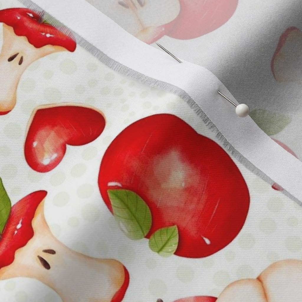 Spoonflower Fabric - Red Apples White Teacher School Farm Fruit Kitchen Printed on Organic Cotton Sateen Fabric by The Yard - Sewing Quilting Apparel Home Decor