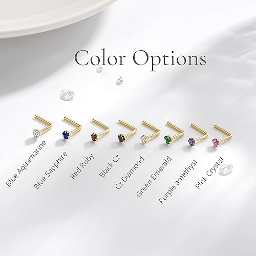 Miniatura 4 de 14k Gold Plated Sterling Silver L Shaped Nose Rings Studs for Women Men 20g, Small L Shape Nose Stud, 20 Gauge Nose Piercing Stud, Hypoallergenic