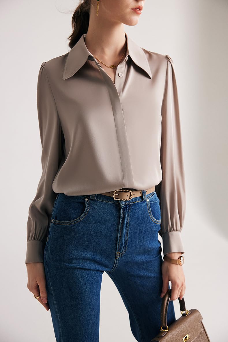 Camisa de Seda Color Crema con Botones para Mujer