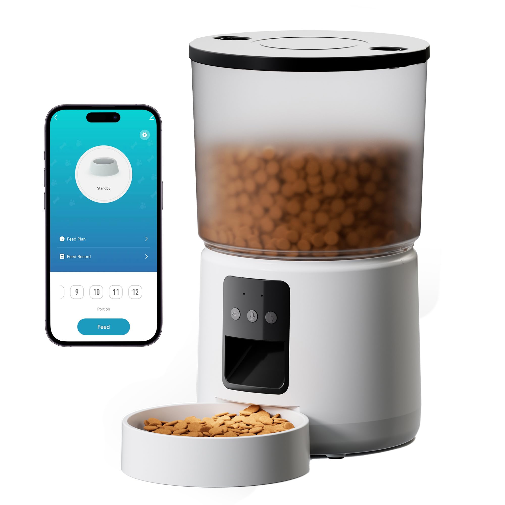 5L Comedero Gato Automatico - 5G/2.4G WiFi Dispensador Comida Gatos - Comedero Automatico Gato Conectar App - Alimentación a Distancia - 1-10 Comidas al Día - 10s Voz - Doble Alimentación - Blanco
