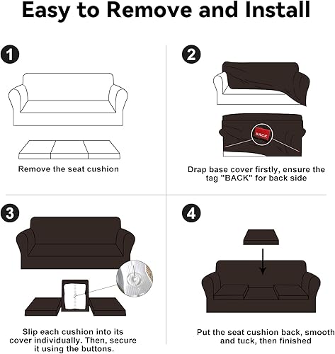 Miniatura 7 de Funda para sofá extragrande 100% impermeable, 4 piezas, a rayas, para sofá de 3 cojines, con parte inferior de poliuretano termoplástico a prueba de