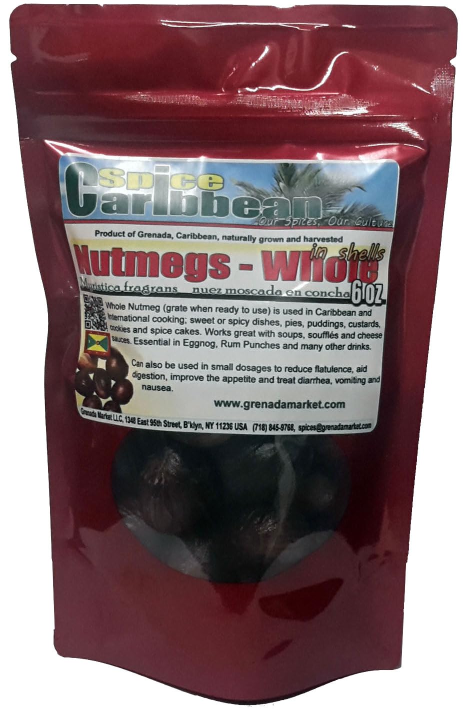 NUTMEG - WHOLE IN SHELL (6 Oz in resealable pouch, product of Grenada, Caribbean).