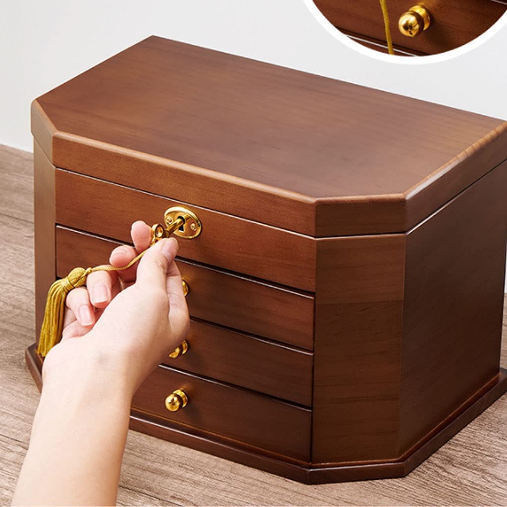 XBTGS Uhrenbox, Uhren-Organizer, Holz-Schmuckschatulle mit Schlüssel und Vollschloss, für Ohrringe, Halsketten, Uhren, sechseckige Form, Aufbewahrungsbox für Uhren, A-sechseckig, 4 LA, A-sechseckig, 4
