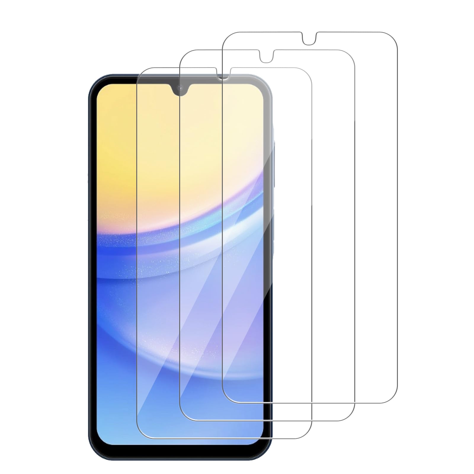 WowFluy 3 Pack for Samsung Galaxy A15 5G Tempered Glass Screen Protector, Scratch-Proof, Bubble-Free,HD Transparent, 9H Hardness,Bubble Free,Case