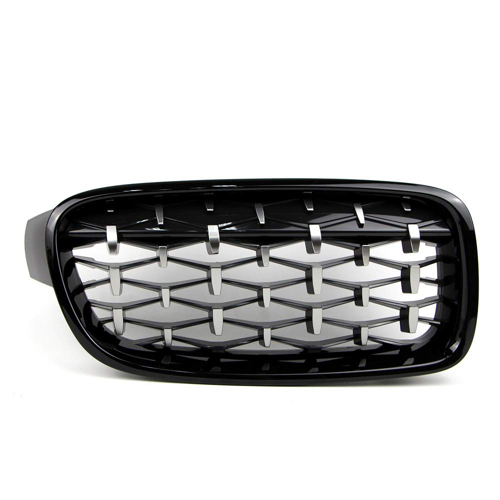 Glossy Black & Chrome Diamond Mesh Kidney Grilles For BMW F30 3 Series 2012-2018 (Sedan/Touring)