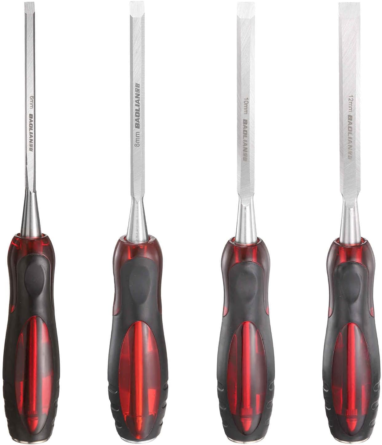 HARFINGTON 4pcs Wood Chisel Set 1/4"-11/16" CR-V Steel Beveled Edge Blade Wood Woodworking Tools with PVC Handle for Carving Woodworking DIY Projects