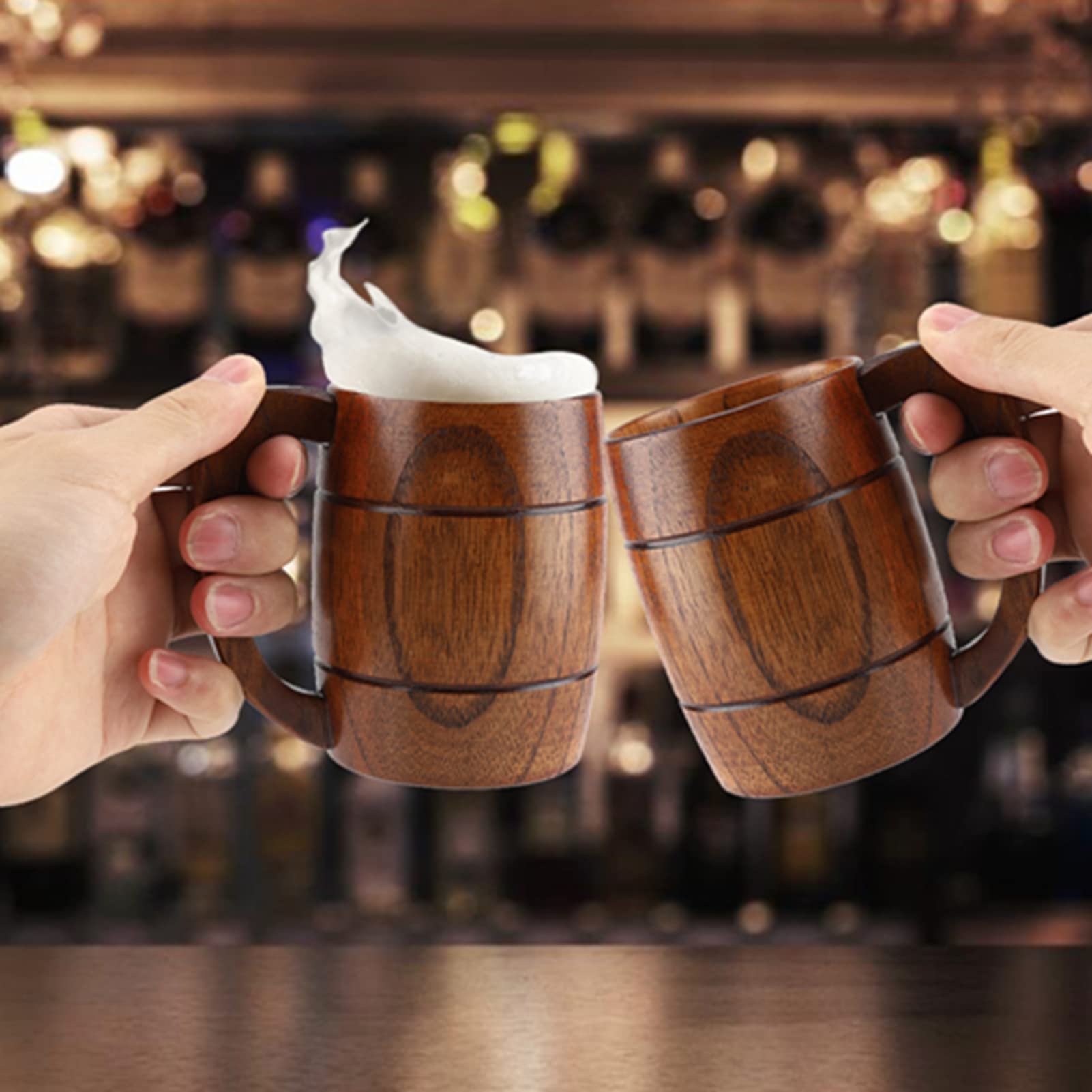 Duży drewniany kubek do piwa uchwyt nie jest łatwy do uszkodzenia, 400 ml drewniany kubek retro herbata woda klasyczne picie z uchwytem do czerwonego wina kawy mleka