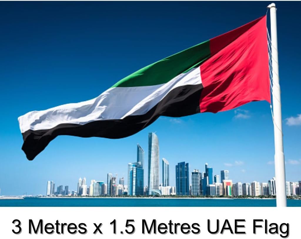 Al FAKHAMA X-Large UAE National Flag In Polyster (3 Metres Long x 1.5 Metres Wide) Perfect For Home, Building During National Events and Celebrations (Pack of 1 In Reusable Storage Zip Lock Bag)