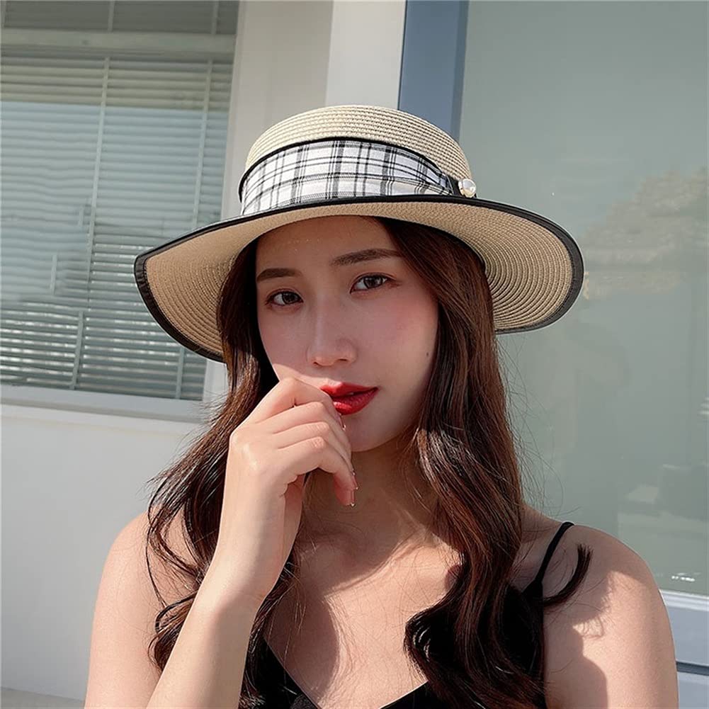 Cappelli Cappello da Pescatore Estivo Femminile Protezione Solare Cappello da Sole Cappello da Spiaggia Vacanza al Mare Cappelli di Paglia a Tesa Larga (Color : B, Size : Mcode) (D Mcode)