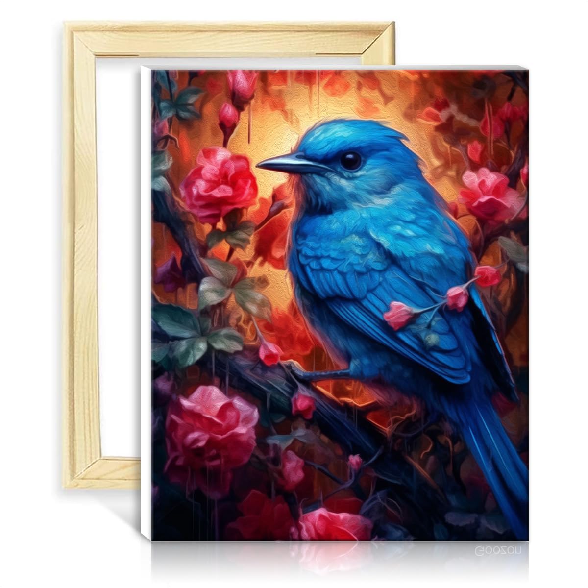 TANGFEIY Paint by Numbers Kits Blue Bird Red Rose DIY Paint by Numbers Kits with Brushes and Acrylic Pigment on Canvas Creative Style Arts Crafts DIY Frame(30x40cm) โ image 1