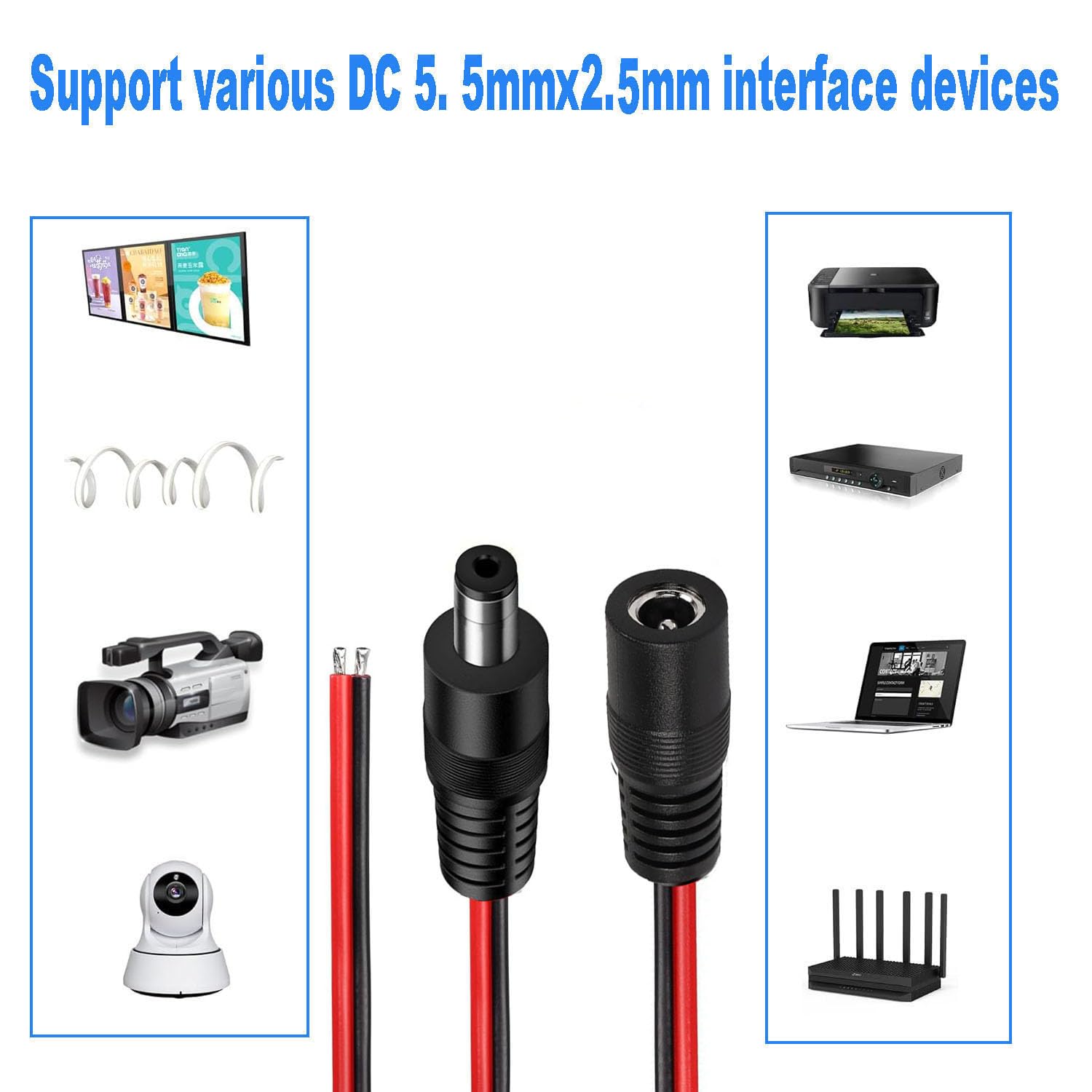 YACSEJAO Cavo splitter a Y DC 2PCS 12V DC 3,5 mm x 1,35 mm 1 femmina a 2 maschi cavo adattatore per telecamera di sicurezza CCTV, DVR, HDVD, striscia luminosa LED (1FT/30CM YACSEJAO Cavo splitter a Y DC 2PCS 12V DC 3,5 mm x 1,35 mm 1 femmina a 2 maschi cavo adattatore per telecamera di sicurezza CCTV, DVR, HDVD, striscia luminosa LED (1FT/30CM
