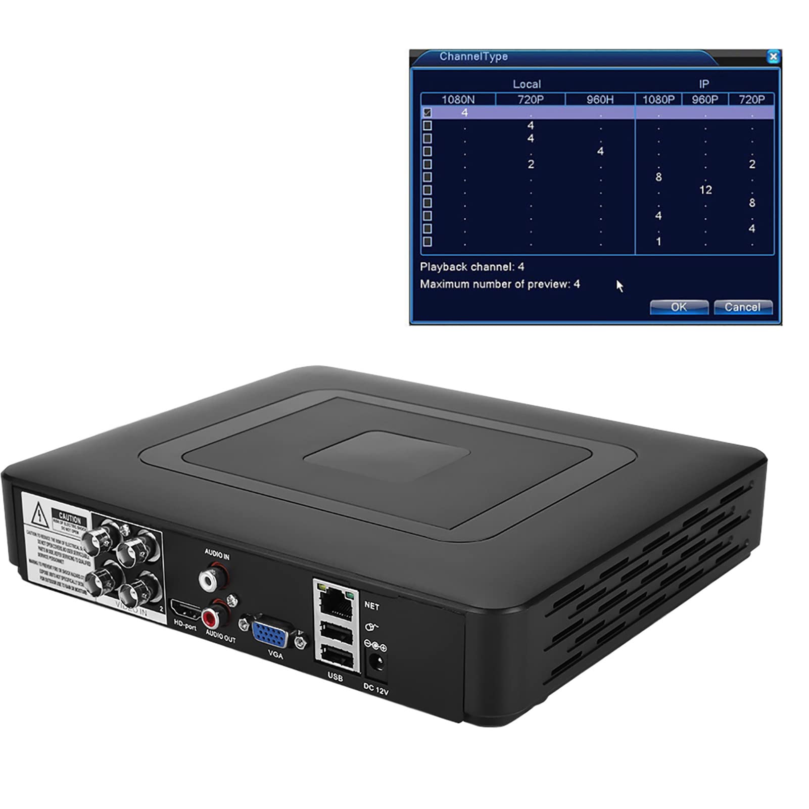 4-Kanal 4-Kanal-Sicherheits-CCTV AHd CVI/TVI/DVr NVR 5-in-1-Echtzeit-Videorecorder 100-240 V (100–240 V europäischer Standard)