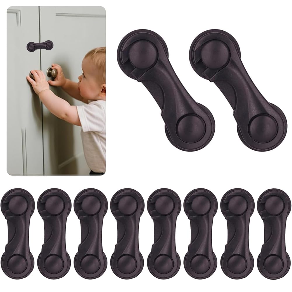 Goodern 10 PCS Cabinet Door Locks,Baby Proof and Child Safety Cabinet Locks with Adhesive for Drawer Cupboards Fridge Closet Oven and Pantry, Childproof Door Latch for Protecting Kids-Black