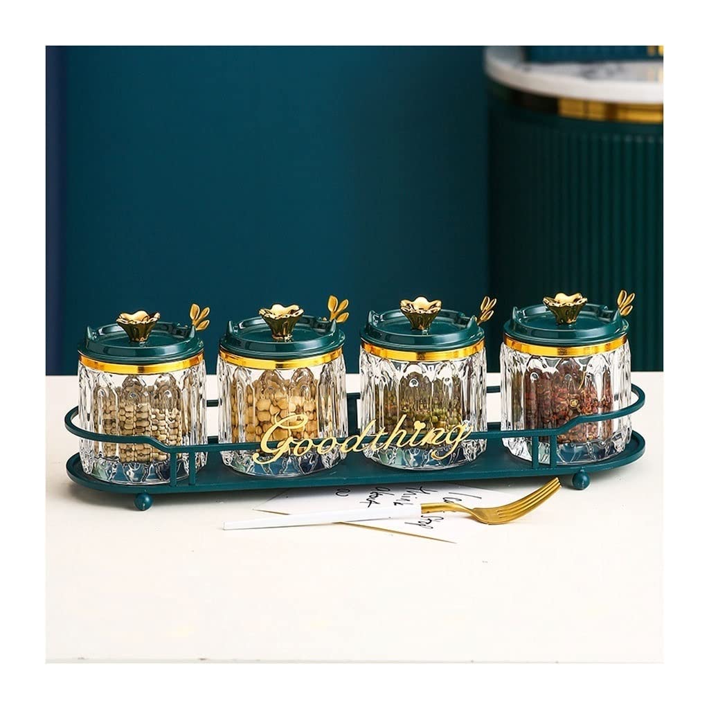 Boîte d'assaisonnement Boîte d'assaisonnement transparente avec couvercle Cuillère Pot d'assaisonnement en verre Récipient d'assaisonnement Pot à épices domestique (8,5 oz) Ensemble de bouteilles d'a