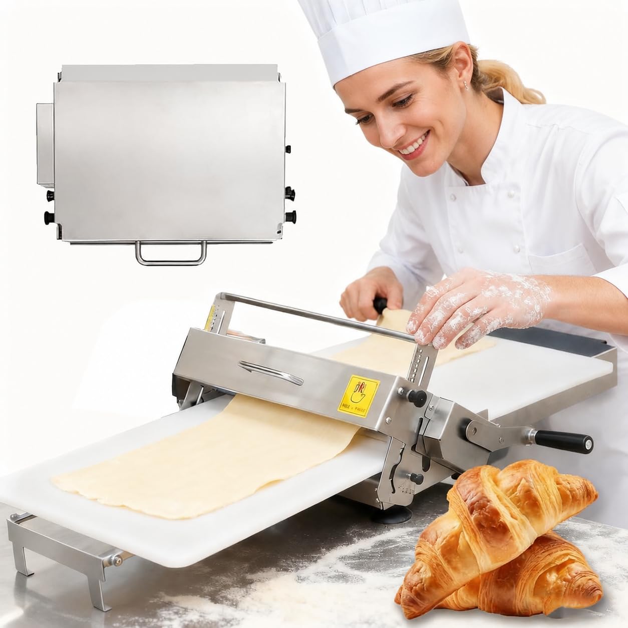 Suyaoquant Folding Dough Sheeter with Sheeter Boards | Manual Pasta Sheet | Stainless Steel Counter Top Dough Rolling Machine | for Bakery, Pizza, Croissant, Commercial & Home Use