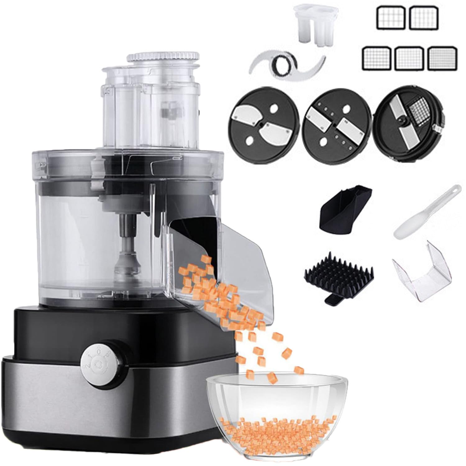 600W Tagliaverdure Elettrico Commerciale Affettatrice Taglia Frutta con Lame da 6/8/10/12/15 Mm, Robot da Cucina Automatico per Aglio, Cavolo, Carota, Patate, per Casa/Commerciale