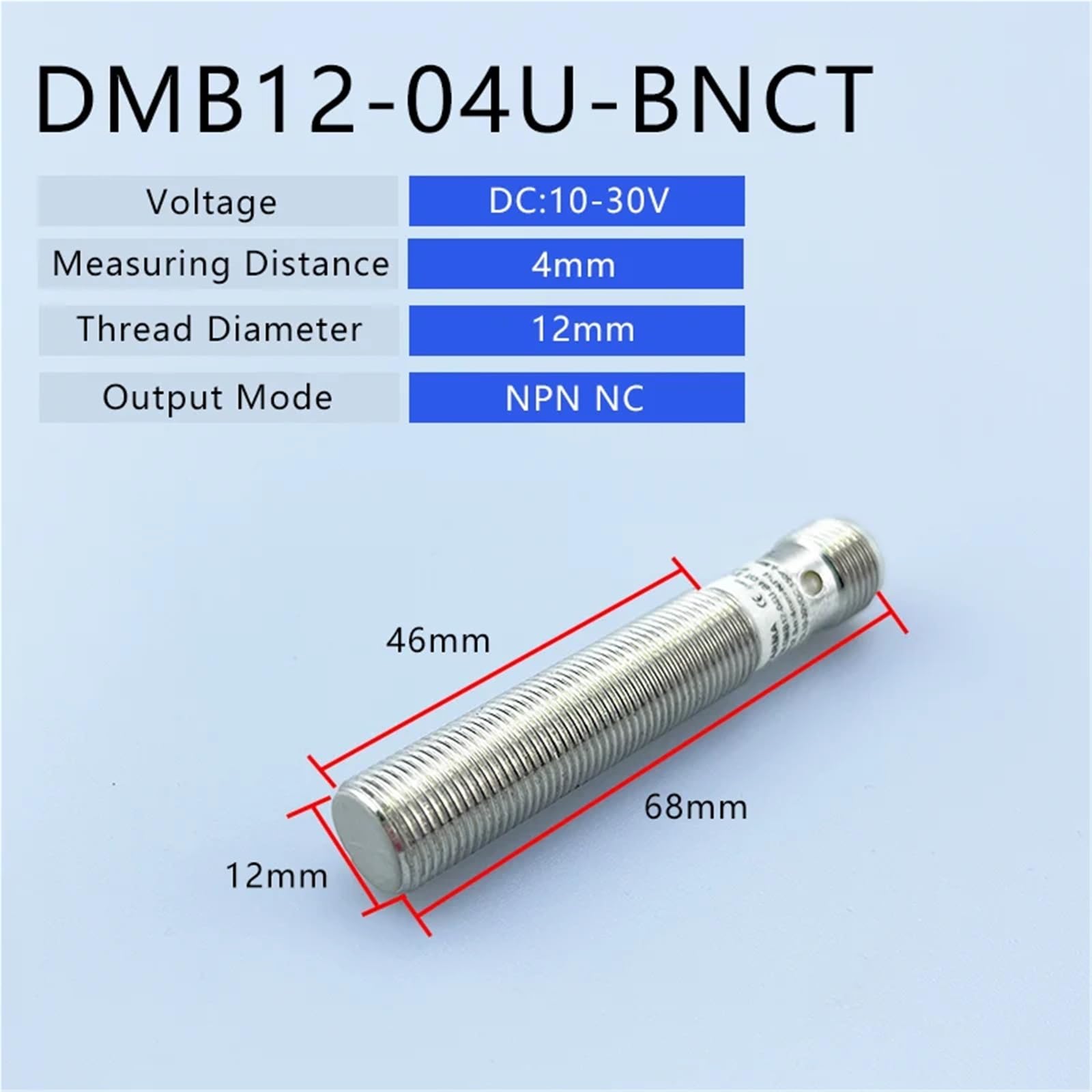 Conector de sensor de proximidad inductivo enchufable, serie M8/M12, 3 pines, 4 pines, NPN/PNP, distancia de detección: 2 mm, 6-36 V CC.(DMB12-04U-BNCT)