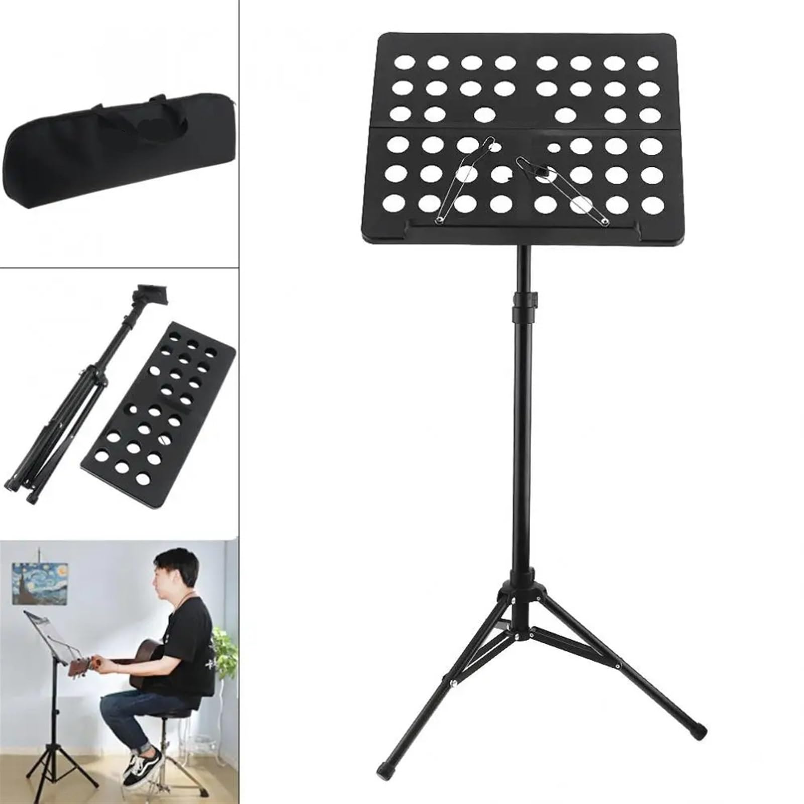 Atril Musica Atril de partituras Plegable y Ligero de aleación de Aluminio con trípode y Altura Ajustable con Bolsa de Transporte de algodón