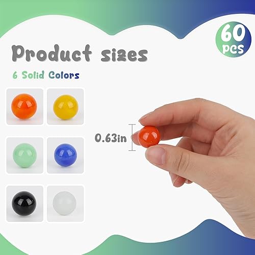 Miniatura 2 de POPLAY Juego de 60 canicas de vidrio, para juego de mesa de mármol, juego de mesa de damas chinas, 5/8 pulgadas, 6 colores