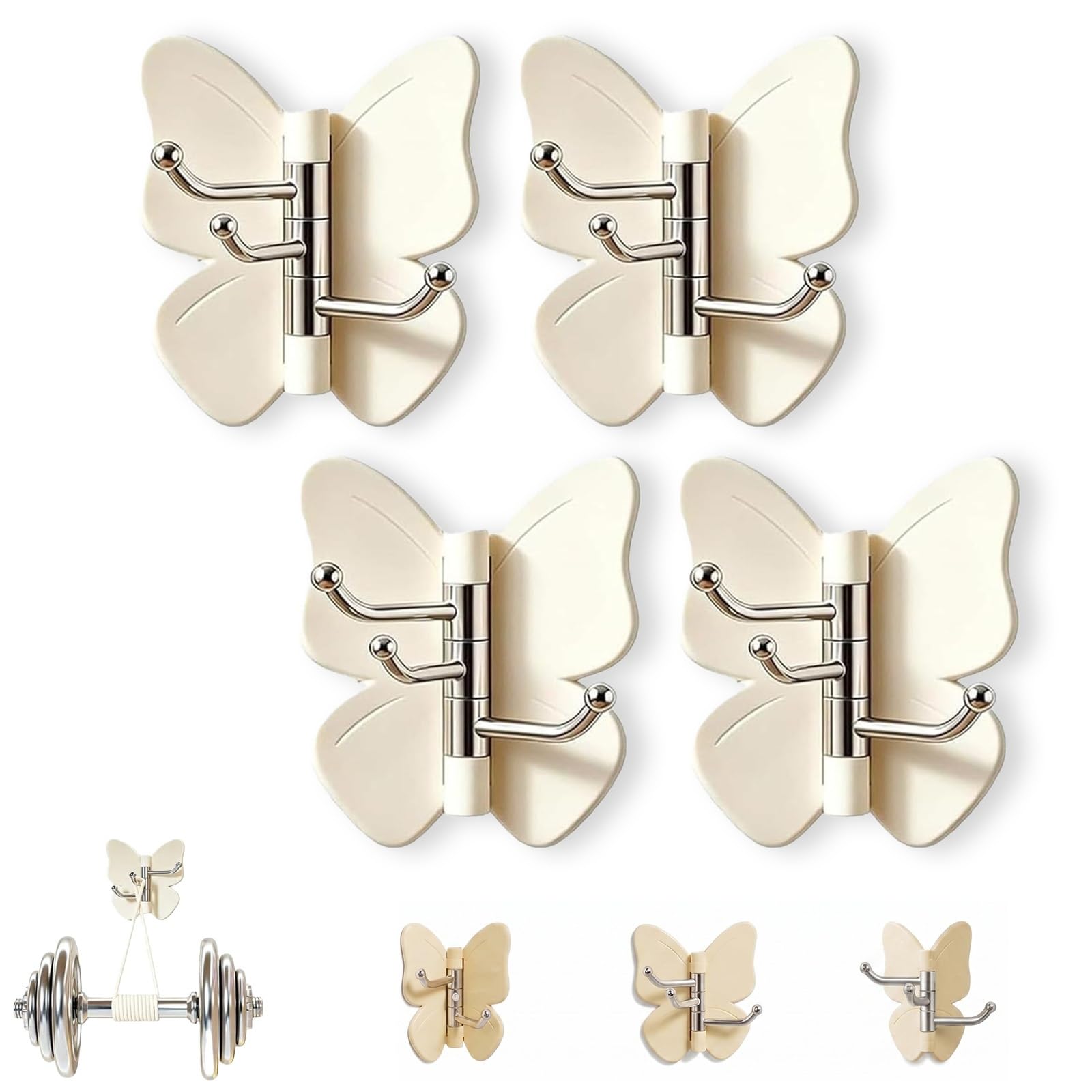 GHRKLP Rotating Butterfly Adhesive Wall Hooks, Cute No-Drill 3-Prong Swivel Hangers with Adjustable Wings,Saving Hooks for Inner & Outer Corners,for Dorm Entryway(Color D,4pcs)