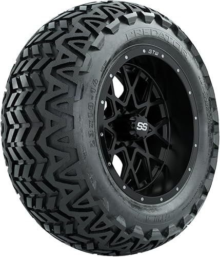 GTW Combo de ruedas y neumáticos para carrito de golf de 14 pulgadas | Vortex ruedas negras mate en neumáticos Predator todo terreno 23x10-14 | Mate