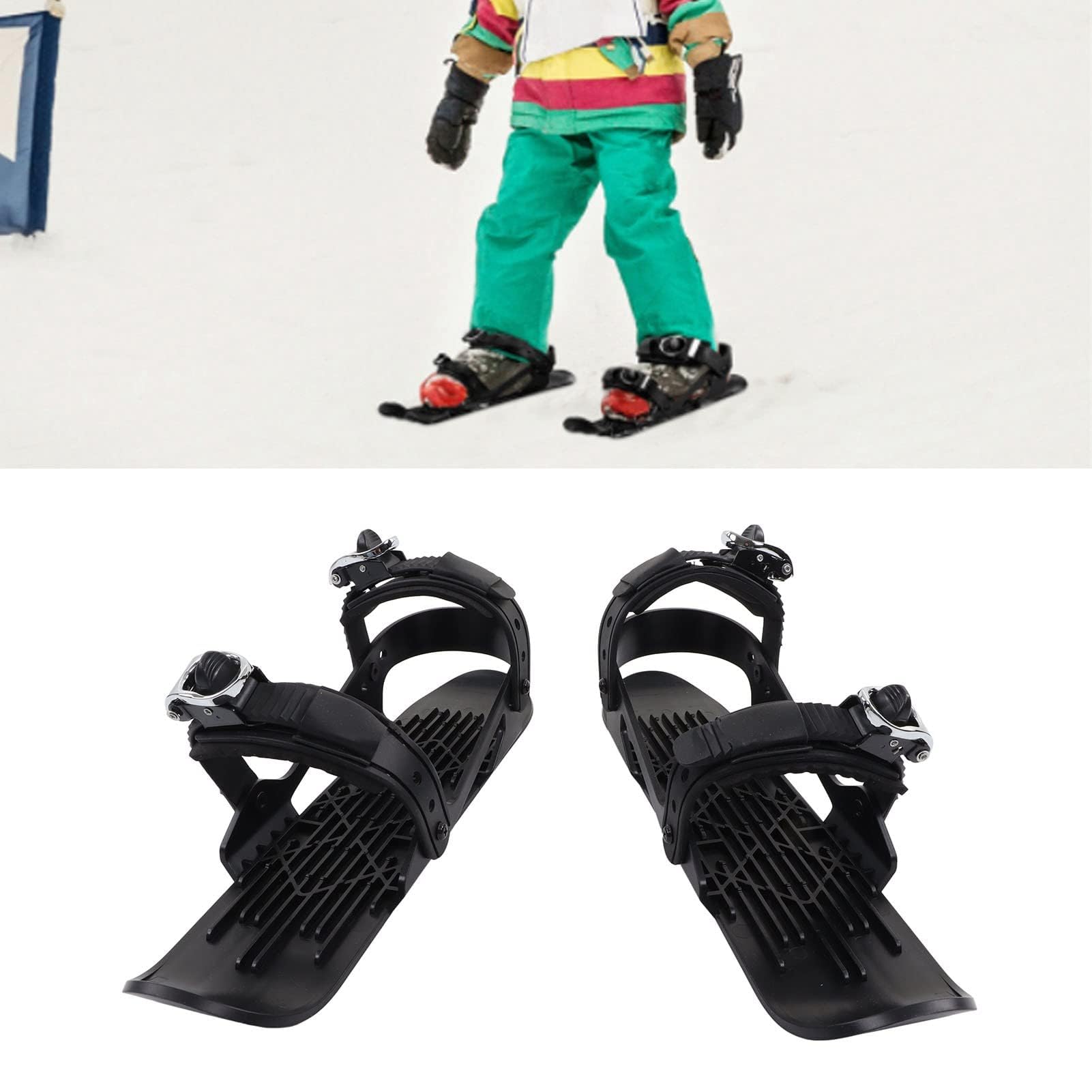 Mini-Ski-Skates, Mini-Ski-Schuhe, verstellbare Skiboards, zur Befestigung an Skischuhen, Snowskates, Snowblades, Skiboards für Abfahrtspisten, Wintersport (Schwarz)