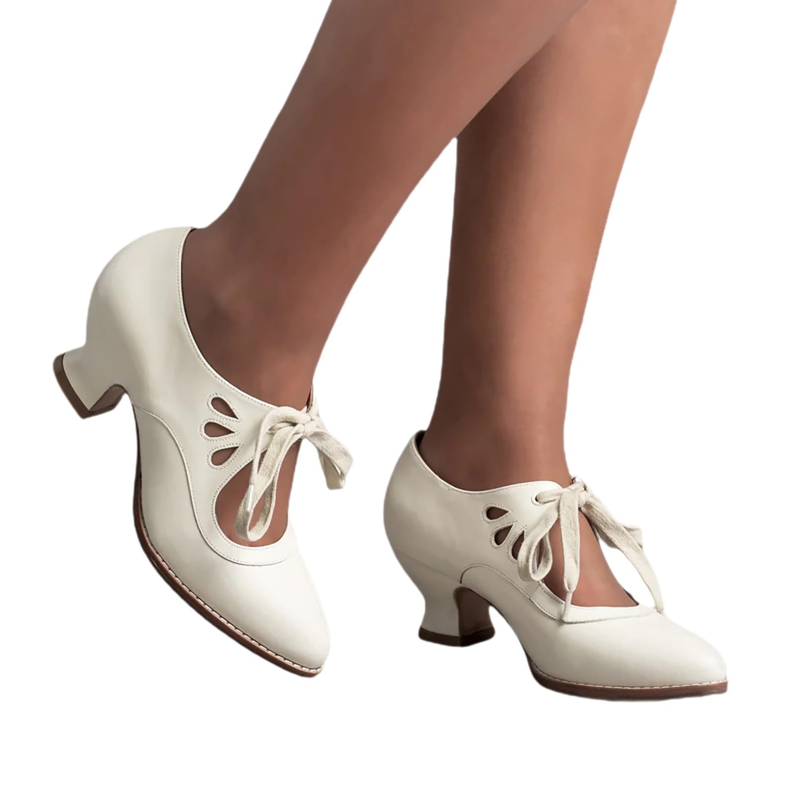 Générique Escarpins rétro Mary Jane pour femme - Style vintage - À lacets - Talon bas - Chaussures Derby - Grande taille